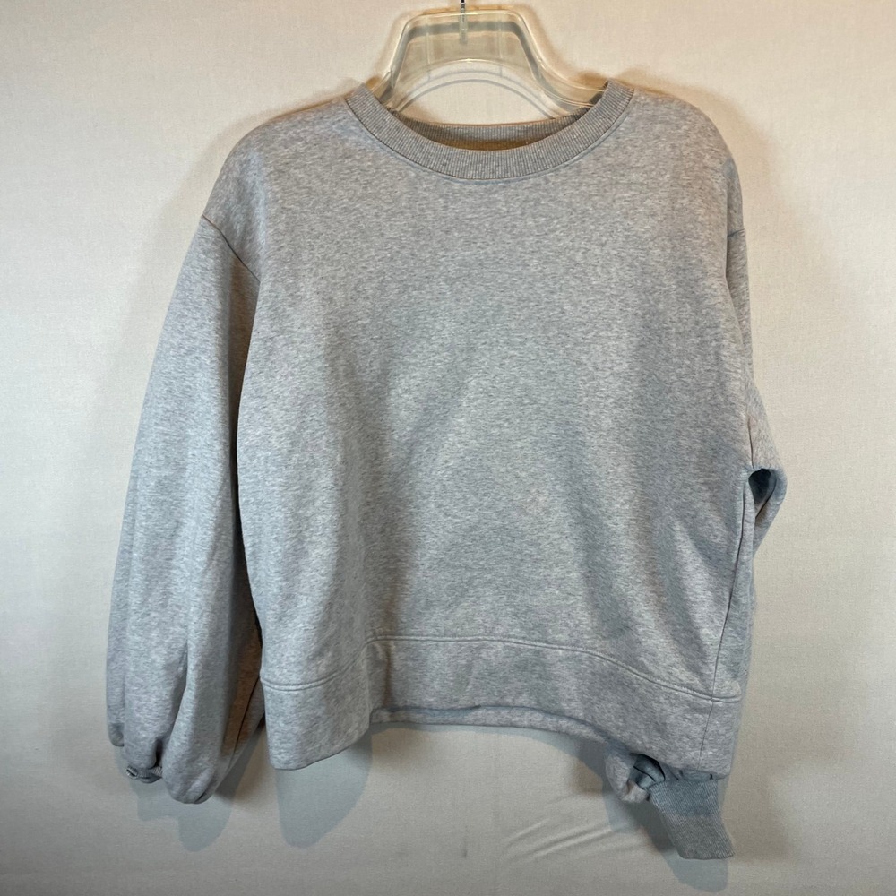 LOFT Light Gray Crewneck Sweatshirt‎ Balloon Sleeve Pullover - Size M - Picture 2 of 7